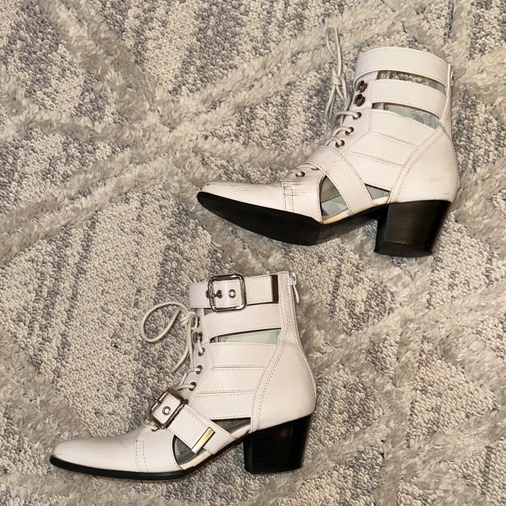 White Lace-Up Ankle Boots